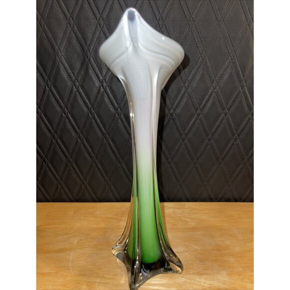 Mid Century Modern Art Glass Swung Vase Green White Purple Ombre Design - Picture 6 of 16